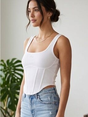 NWT Victoria's Secret PINK White Ribbed Corset Tank - size Medium